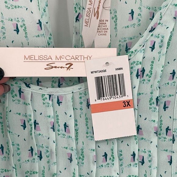 Seven7 Melissa McCarthy Tie Back Pintuck Blouse Lightweight Plus Women 3X Green‎ - Picture 5 of 7